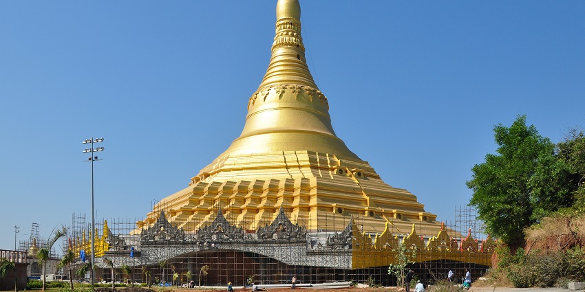 A majestic view of Global Vipassana Pagoda, a prominent meditation hall and a peaceful retreat.