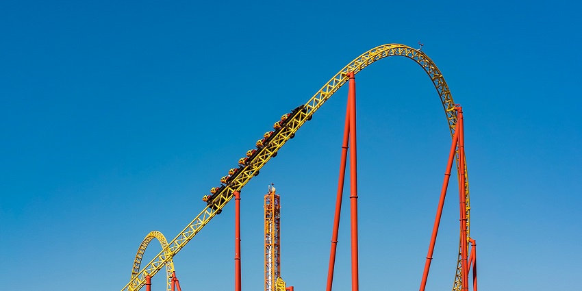 A glimpse of a colourful thrilling ride at the Wonderla Amusement Park, Karnataka.