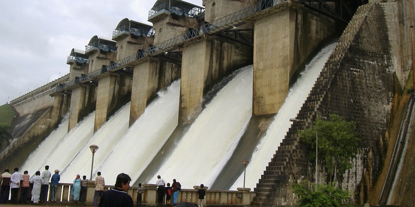 Close up view of the Hemavati dam and tourist around it