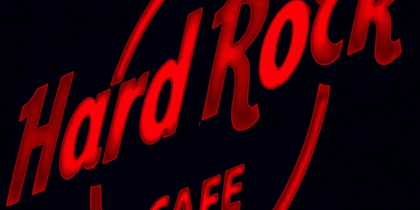 A captivating view of the Hard Rock Cafe, one of the places to visit at night