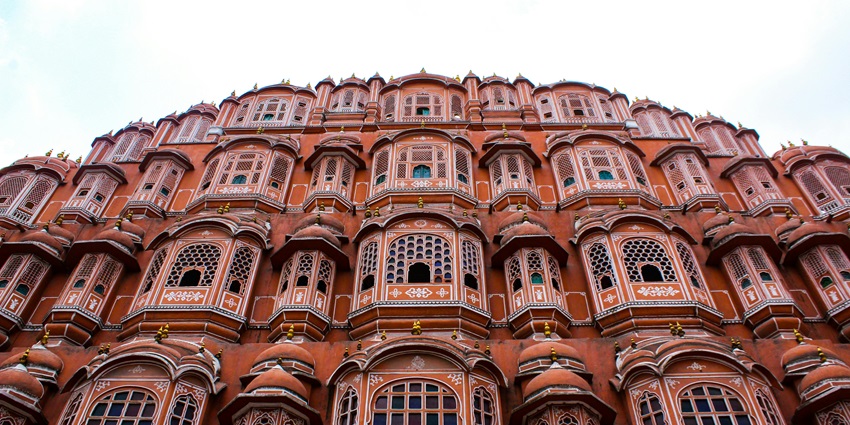 Hawa Mahal, Jaipur's "Palace of Winds," features intricate pink sandstone facade.