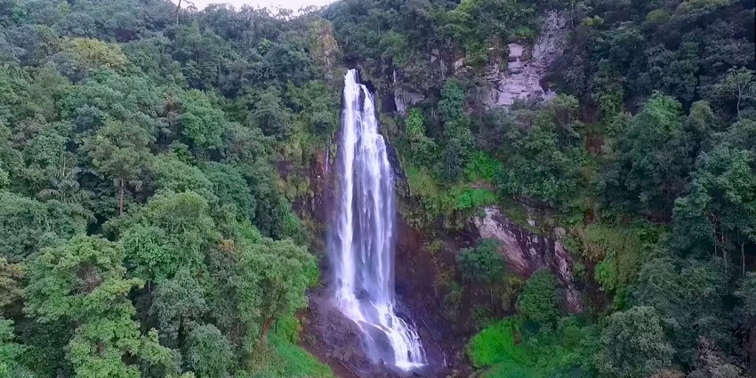 Waterfall amidst dense forest, a must-see among places to visit near Chikmagalur