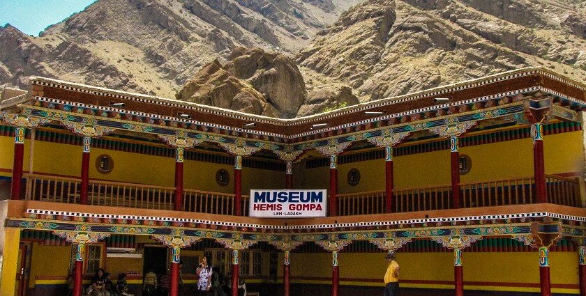 Alluring snapshot of the Hemis monastery Museum amdsit the hills of the Himalayas in Ladakh