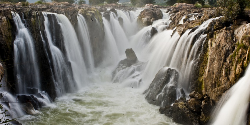 Hogenakkal Falls is a waterfall in South India on the Kaveri river on the border between Dharmapuri district of Tamil Nadu