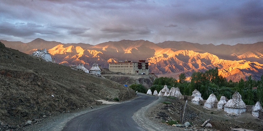 Scenic road leading to the Stok Monastery during the sunset offering an amazing journey.