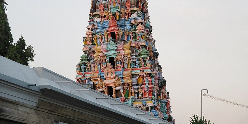 View of the vibrant temple top of Magudeswarar temple