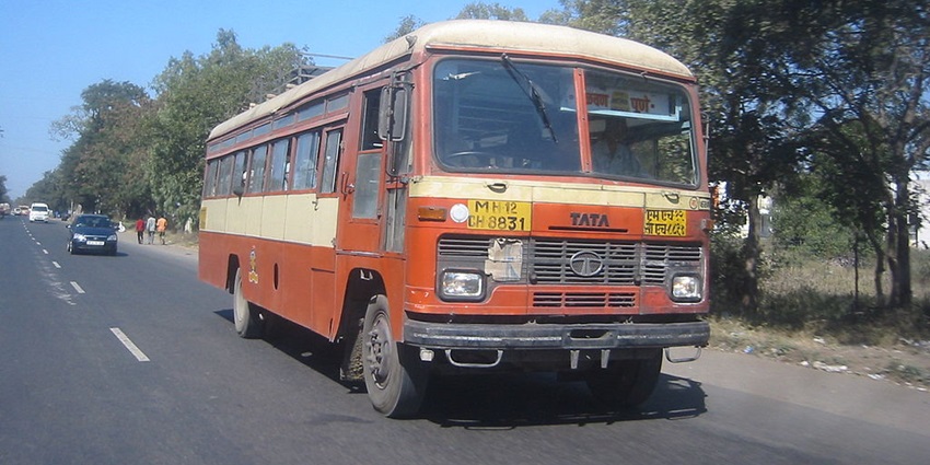 MSRTC bus driving on a road to Nimgiri Fort