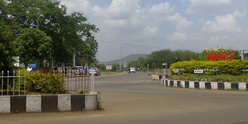 An image of Pune International Airport, viewed from a low angle.