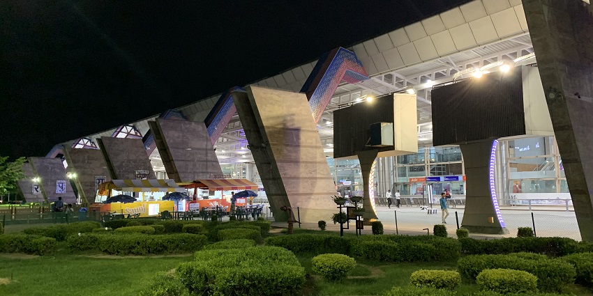 Illuminated terminal building at Jaipur International Airport to reach Ratangarh Fort.
