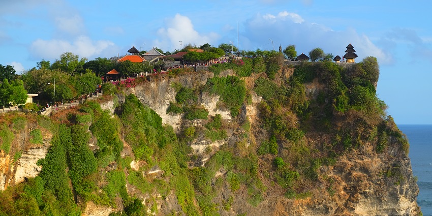 View of the verdant dramatic cliff of the temple