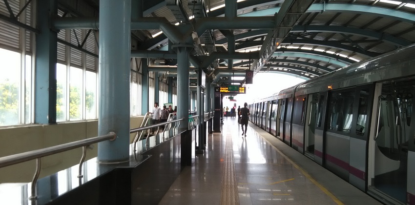 Indiranagar Metro Station, a gateway to many places to visit in Bangalore at night.
