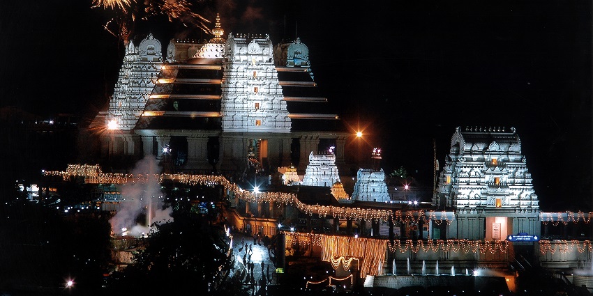 The beauty of Iskcon Temple captured at night, famous amongst places to visit near Sarjapur.