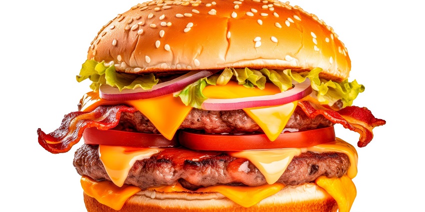 Fried Chicken Burger served on a tray with french fries, sauces and side accompaniments.