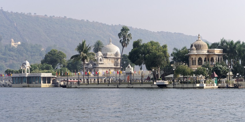 Jagmandir Palace Temple, a beautiful lakeside temple in Udaipur, known for its exquisite architecture.