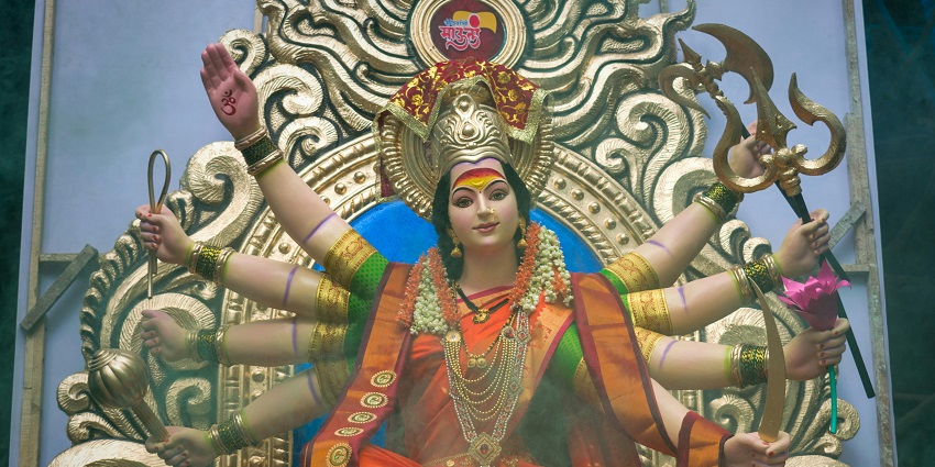 A view of Goddess Durga at Jivdani Temple atop a hill, a must-visit destination in Virar.