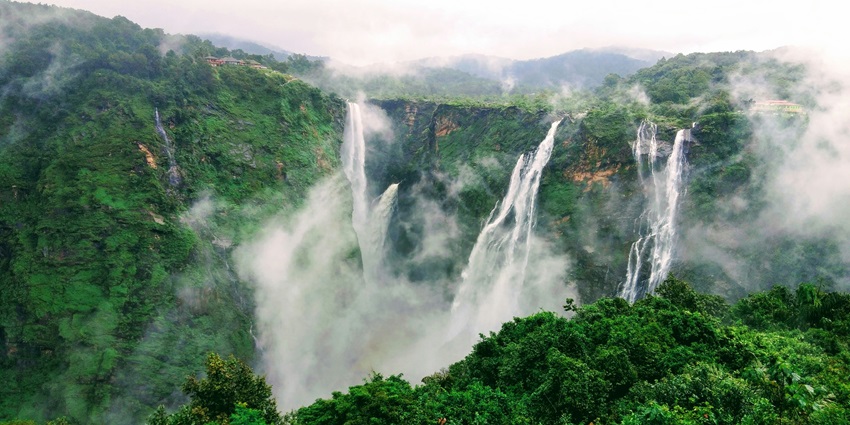 The best places to visit in Shimoga include the majestic Jog Falls in the monsoon season.