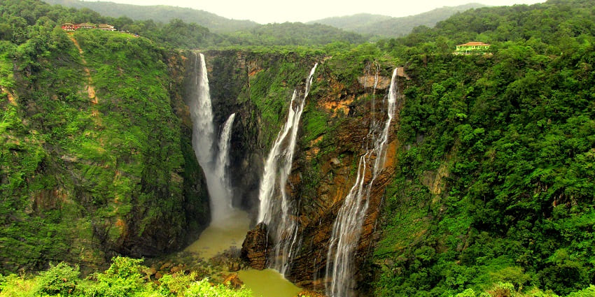 Cascading water at Jog Falls, one of the majestic places to visit near Thirthahalli