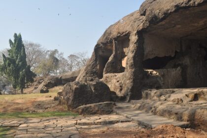 Scenic view of Jogeshwari Caves, showcasing their historic rock-cut architecture