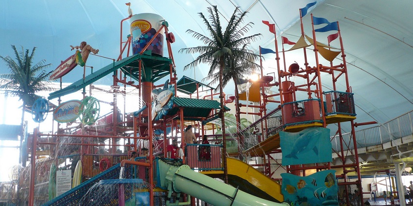 colourful and substantial water slides at the Jungle Water Park in Thiruvannamalai, Tamil Nadu