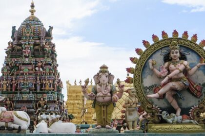 A glimpse of idols of God beautifully adorned with vibrant colours in Tamil Nadu.