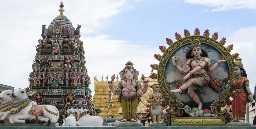 A glimpse of idols of God beautifully adorned with vibrant colours in Tamil Nadu.