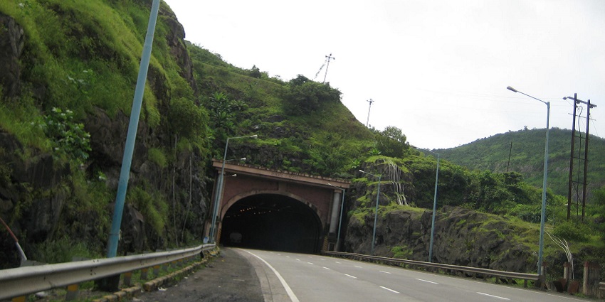 Captivating view of the Kamshet Tunnel on the expressway, cutting through hills.