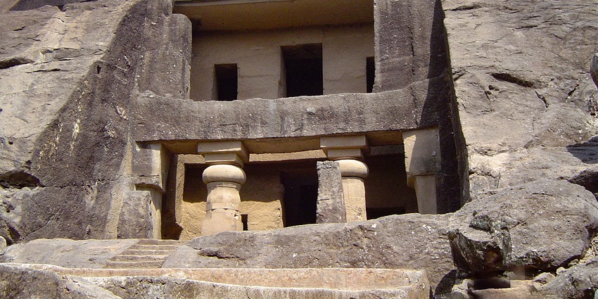 View of Kanheri Caves, a famous rock-cut Buddhist caves inside the national park.