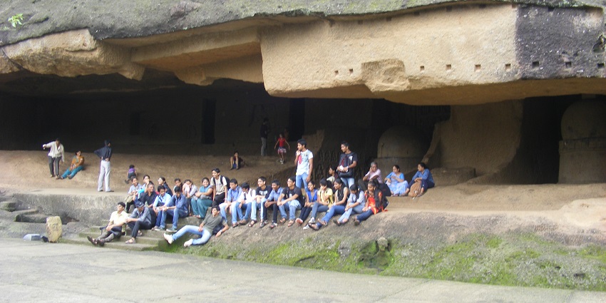 A picture of ancient rock-cut sculptures at Kanheri Caves in Sanjay Gandhi National Park.