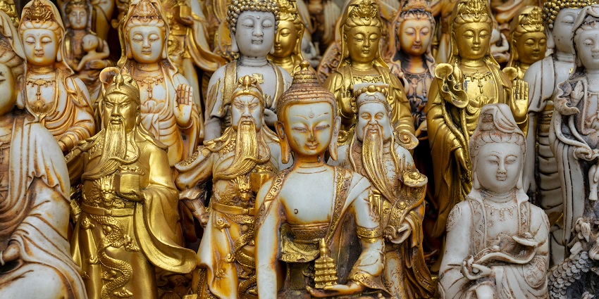 Stunning golden Buddha sculptures in the Kapilavasthu Buddha Temple radiating serenity and grace