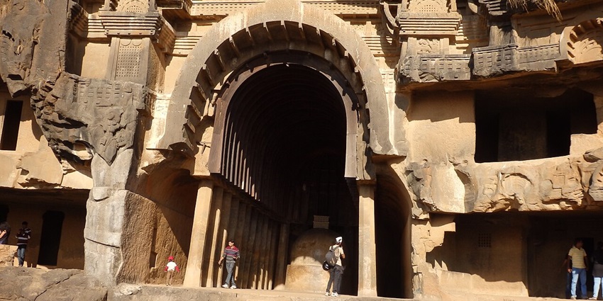 Image of the entrance of Karla & Bhaja Caves, one of the unique spots near the Baneshwar temple.