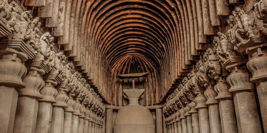 An inside view of the Karla Caves, one of the rustic places to visit near Bhimashankar.
