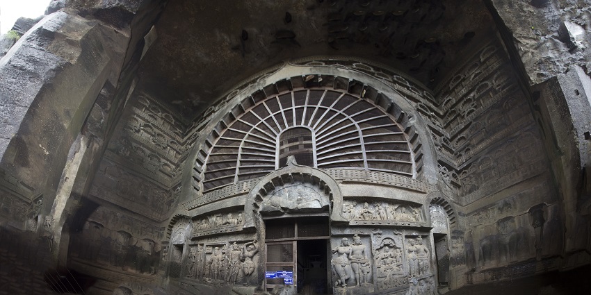 An image of the entrance of Karla Caves, one of the best places to visit near Pune within 50 km.