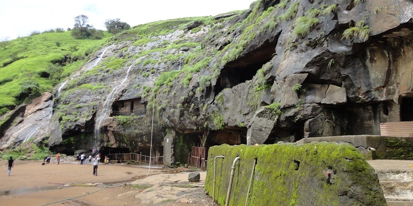 A picture of an ancient Buddhist rock-cut Karla Caves.
