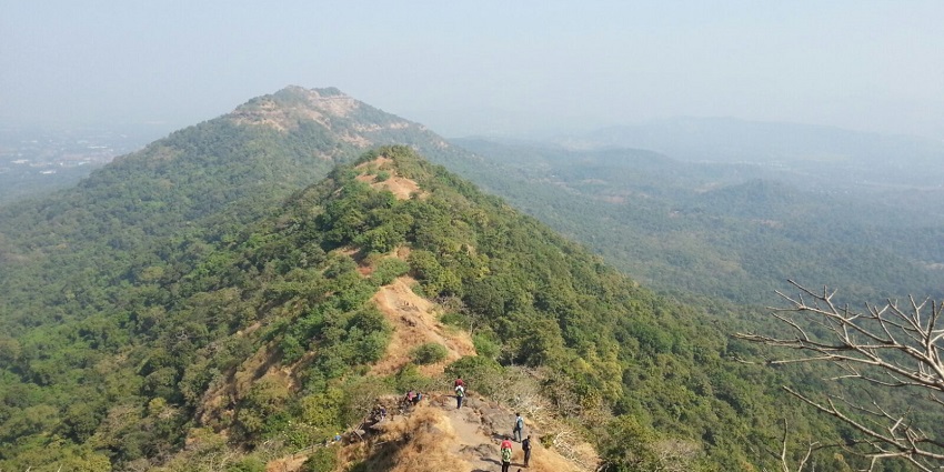 An aerial view of the lush landscapes and hills inside the Karnala bird sanctuary