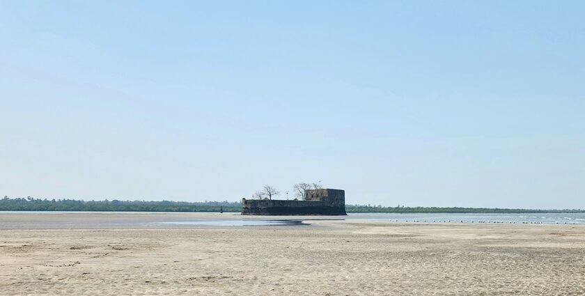 A glimpse of the iconic tourist attraction of Maharashtra surrounded by pristine sands.