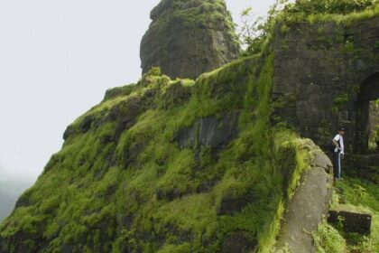 A picture of trekkers enjoying the scenic views while exploring Karnala fort trekking.