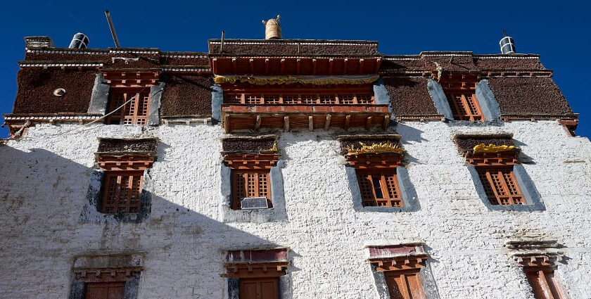 Beautiful snapshot of the karsha monastery amidst the hills of Himalaya in Ladakh