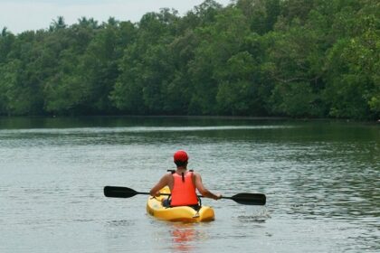 Kayaking in Kolad, paddling through the lake of Bincungan River surrounded by dense greenery