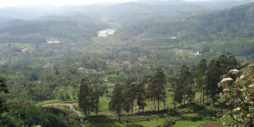 View of Ketti Valley with scattered houses and dense greenery