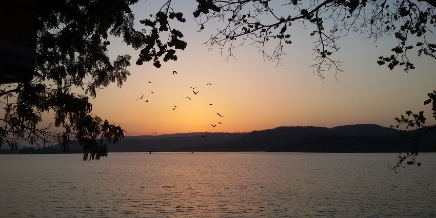 Sunset over Khadakwasla Dam, a famous tourist attraction near Pune, India