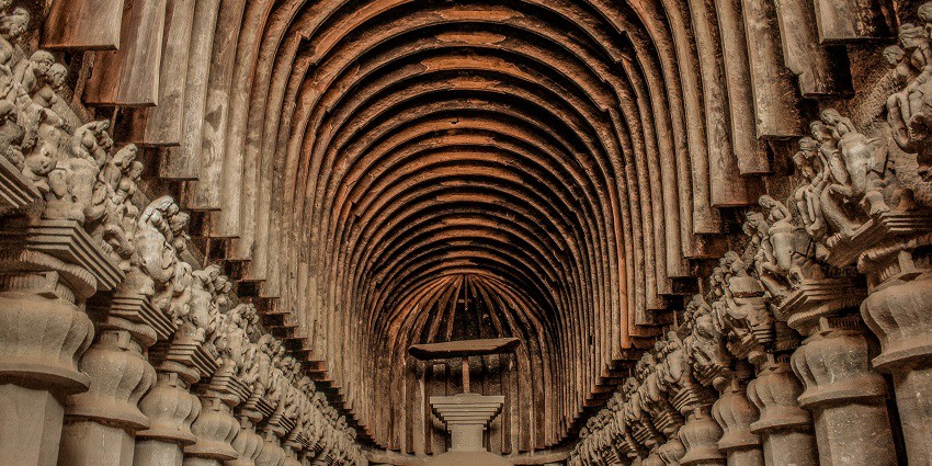 View inside the halls of Karla caves, one of the most majestic attractions to see near Pune