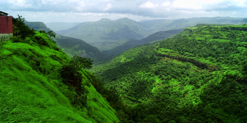 An aerial view of the scenic western ghats in Khandala with lush greenery all around