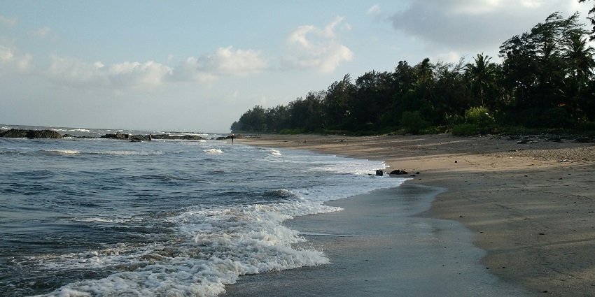 Kihim Beach, a popular destination near Bankot Fort, has golden sands and waves.