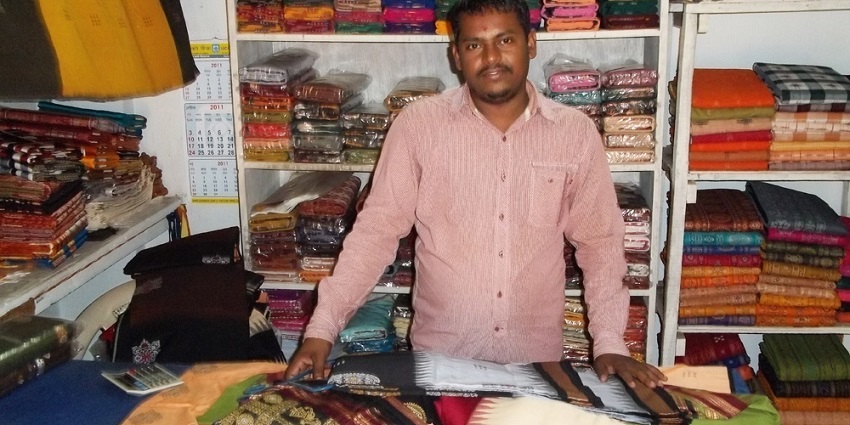 Traditional handloom textiles at Kihim Market when shopping in Alibaug