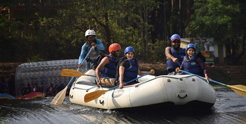 View of thrilling Kolad water sports, the river rafting, that comes with adventure seekers enjoying.