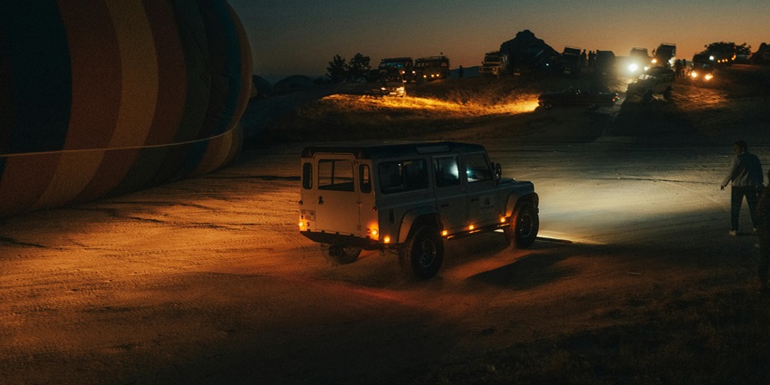 View of a safari jeep ready for a ride throguh the island at night