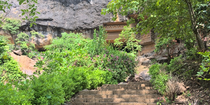 The entrance to the Kondana Caves, a popular destination near Ambivali Caves