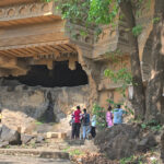 View of the ancient rock-cut Kondana Caves in Maharashtra, India