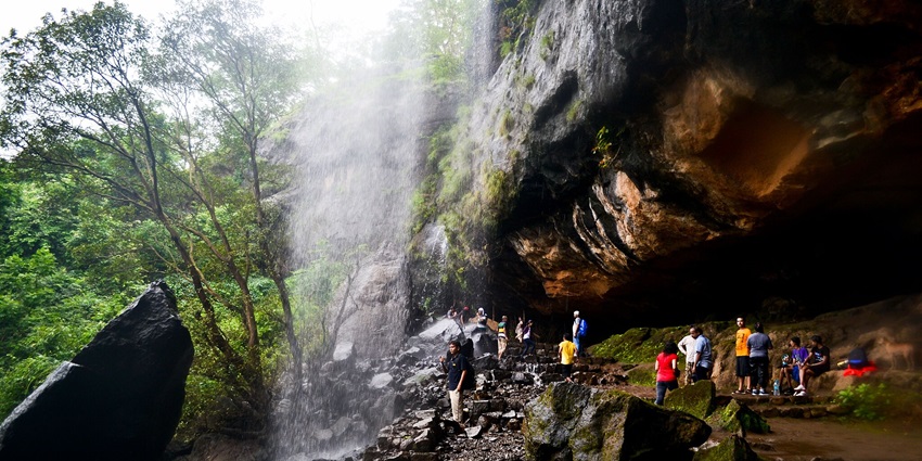 Slippery rock landscape of Kondhane Caves, one of the destinations near Dhak Bahiri caves.