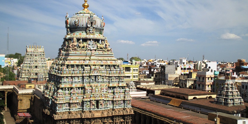 : The serene surroundings of Koodal Azhagar temple and view during day time and clear sky